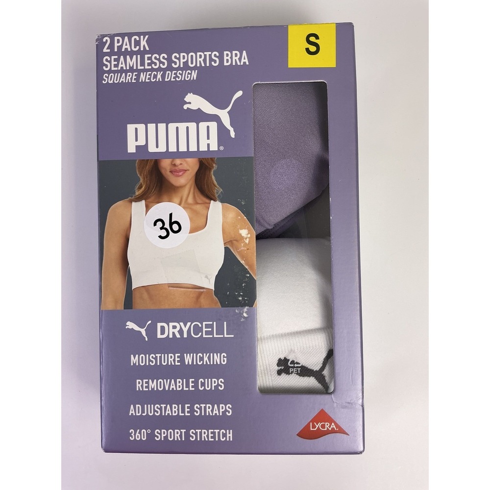 Puma 2 Pack Seamless Sports Bra Square Neck Convertible Back Design Damaged Box